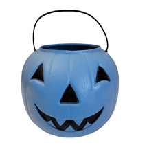 Vtg Blue Halloween Pumpkin Jack O Lantern Candy Bucket General Foam Plastics USA - £7.95 GBP