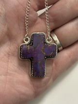 Sterling Silver Purple Mojave Cross Necklace 20 Inches - £43.53 GBP