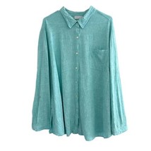 Susan Graver Linen Blend Long Sleeve Shirt Blue Button Up Coastal Women&#39;... - £15.62 GBP