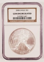 2008 Silver $1 American Eagle Graded by NGC as Gem Uncirculated - £47.48 GBP