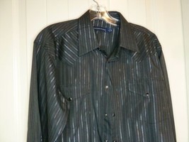 Panhandle Slim Mens Long Sleeve Western Shirt Sz Large Black Silver Pear... - £29.48 GBP