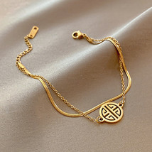 Vintage Yellow Gold Color Double Chain Fortunate Bracelet Woman Man Birthday Gif - £10.37 GBP