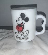 Mickey Mouse Milk Glass Pedestal Coffee Mug Tea Cup Hidden Mickey Handle... - $13.19