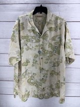 TOMMY BAHAMA Hawaiian Silk Shirt Size X-Large Brown Green Floral Camp - $24.31