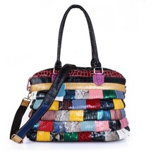 Fashion 2022 New Big Bag Colorful Splicing Leather Women Handbag Large Capacity  - £101.04 GBP