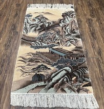 Silk Chinese Wall Hanging Rug 3x6 ft Tapestry Pagoda Scene Handmade Vintage Nice - £787.04 GBP