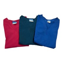 Set of 3 Crest Unisex Scrub Tops – Size S – Pink, Teal, Blue – 2-Pocket ... - $19.00