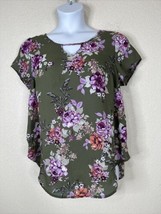 Torrid Womens Plus Size 00 Green Floral Keyhole Neck Top Short Sleeve - $15.60