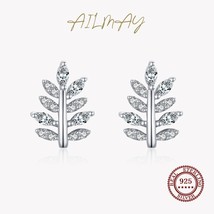 Ailmay 100% 925 Silver Lucky Tree Leaf Stud Earrings Sparkling CZ Earrings For W - £16.64 GBP