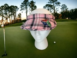 World Golf Hall Of Fame Sun Visor Hat Cap Logo Adult Pink Black Madras Plaid  - £17.48 GBP