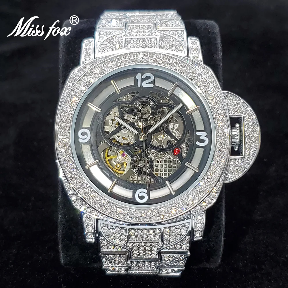New Hollow Mechanical Watch Top Luxury Diamond Silver Automatic Watches ... - £115.79 GBP