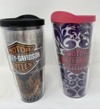 Harley Davidson Tervis Tumblers 24 oz. Lot of 2 Pink/Black with Slide-Lo... - $28.49