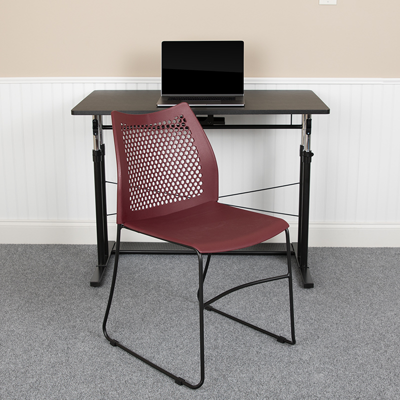 Burgundy Plastic Stack Chair RUT-498A-BY-GG