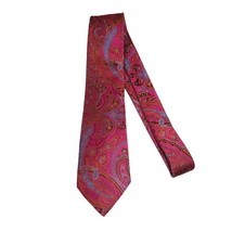 Men's 100% Silk Necktie By Bruno Piattelli Paisley Floral Fancy BP17 Fuchsia Red image 2