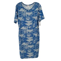 LuLaRoe Retired Julia Dress XL Blue and White Geometric Print SS Form Fi... - £14.86 GBP