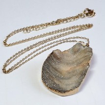 Banded Agate Druzy Stone Pendant Long Chain Necklace - £19.59 GBP
