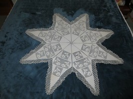 Hand Crocheted NATURAL 8-Point STAR DOILY or TABLE CENTER - 38&quot; Across - £12.01 GBP