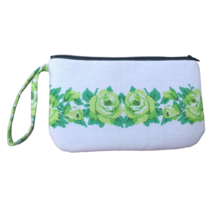 Vintage Fabric Handmade Wristlet Clutch Floral Green Make up Travel Case Bag - £7.70 GBP