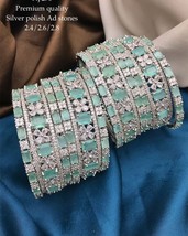 Indian Bollywood Style Silver plated Mint CZ Bangles Bracelet Size Jewelry Set - £141.44 GBP
