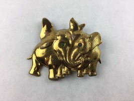 Vintage Pair of Elephants Jewel Eyes Pin Brooch 2&quot; x 1.5&quot; - £11.03 GBP