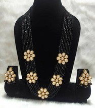 Bollywood Style Indian Kundan Long Gold Plated Necklace Bridal Black Jewelry Set - £106.30 GBP