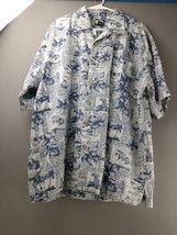 Tommy Bahama XL Rayon Cotton SS Casual Hawaiian Shirt Blue and Ivory 1383 - £16.56 GBP
