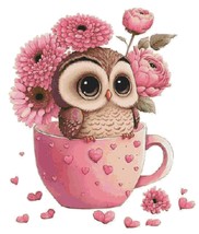 Counted Cross Stitch patterns/ Valantine Owl in a Cup/ Valentine&#39;s day 26 - £7.08 GBP