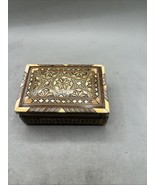 Vtg Wooden Inlay Marquetry Hinged Trinket Jewelry Box Abalone Mother of ... - $19.79