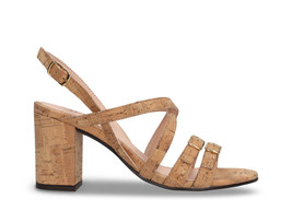 Women vegan heel sandals natural cork slingback with ankle strap buckle ... - $137.58