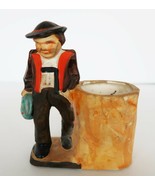 Vintage Japan ceramic man with carpet bag tree stump planter toothpick h... - $27.34 CAD