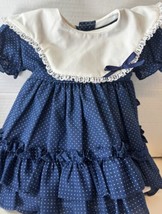 Vintage 70s Baby Girl Blue Polka Dots Lace Ruffles Barbiecore Cottage Sz... - $32.83