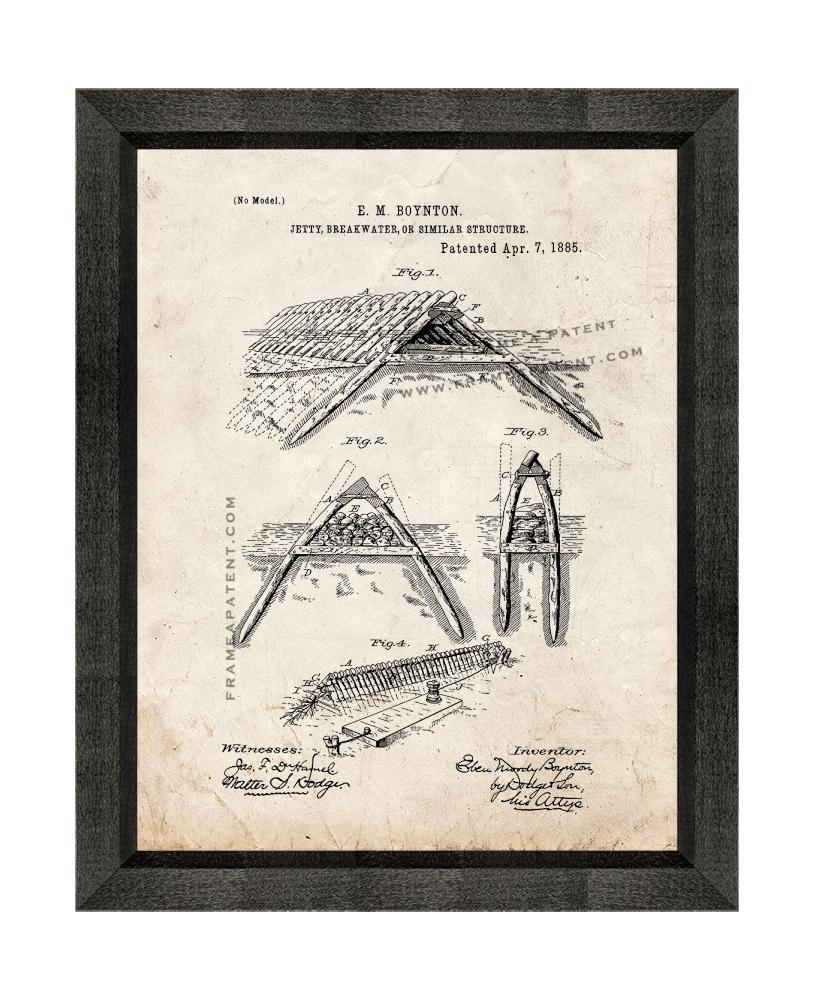 Jetty Breakwater Or Similar Structure Patent Print Old Look with Beveled Wood Fr - $24.95 - $109.95