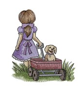 Custom Unique Childhood Nostalgia - Wagon Walks with Puppy Embroidery Iron On/Se - £15.18 GBP