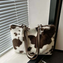 Cow Print Furry Tote Bag - $33.63 CAD