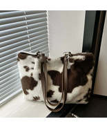 Cow Print Furry Tote Bag - $33.66 CAD