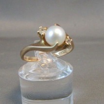 Antique 10KT Yellow Gold Pearl &amp; Diamond Ring Size 5.5 Zales Jtc - £199.80 GBP