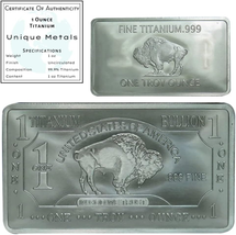 Unique Metals Titanium Bar W/Coa - 1 Oz One Troy Ounce .999 Pure Bullion Bar wit - £16.84 GBP