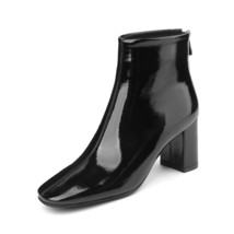 Ankle Boots Women Elegant Metal Thick Heels Zipper Patent Leather Boots TPR Plus - £147.35 GBP