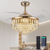 52&quot; Dimmable Gold Fandelier Crystal Led Ceiling Fans With Lights And Remote - £346.40 GBP