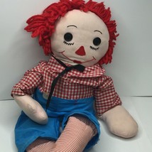 Vintage 25&quot; Homemade Embroidered Raggedy Andy Doll Knickerbocker Gingham Button - £27.86 GBP