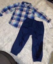 Carters Button Up Blue Plaid Shirt And Pants Baby Boys 2 Piece Set 18M New - £39.16 GBP