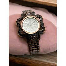 Denacci Flower Cuff Watch Floral Face Copper Color Bracelet Quartz Movement - £17.49 GBP