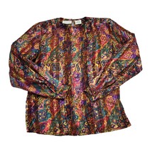 Christie Jill Shirt Womens 6 Multicolor Long Sleeve Keyhole Neck Blouse - $22.65