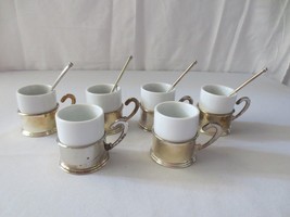 6 Demitasse Espresso Cups Silver Plated ? Holders 4 spoons - £19.61 GBP