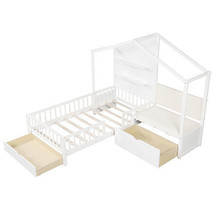 Twin Size House Bed Kids Platform Bed with Padded Bench-White - Color: White - $893.09 CAD