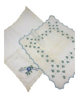 Vtg 1940s Handkerchiefs Set Lot 2 White Blue EMBROIDERED Floral Tiny Bud... - $528.83 MXN