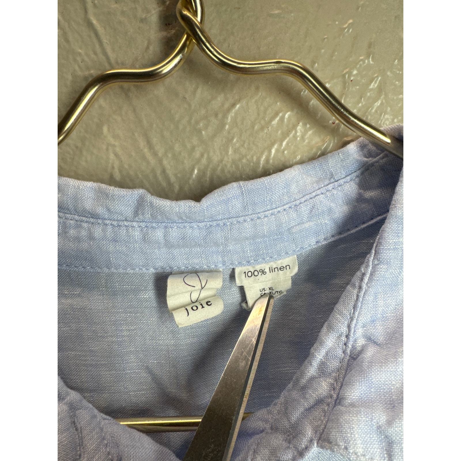 Joie 100% Linen Blouse 3/4 Button Long Sleeve Roll Tabs Light Blue Size XL Item image 4