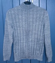 Mens Gray Speckle Full Zip Ribbed Cardigan Sweater Size Small Preppy Classy - £14.13 GBP