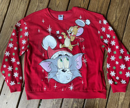 Tom and Jerry Ugly Christmas Sweater Red Fleece Women’s  XL W/ Lights Cat Mouse - $34.64