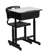 Student Desk &amp; Chair Adjust. Hgt. Black Pedestal Frame 2 Book Bag Backpa... - $3,403.36 MXN